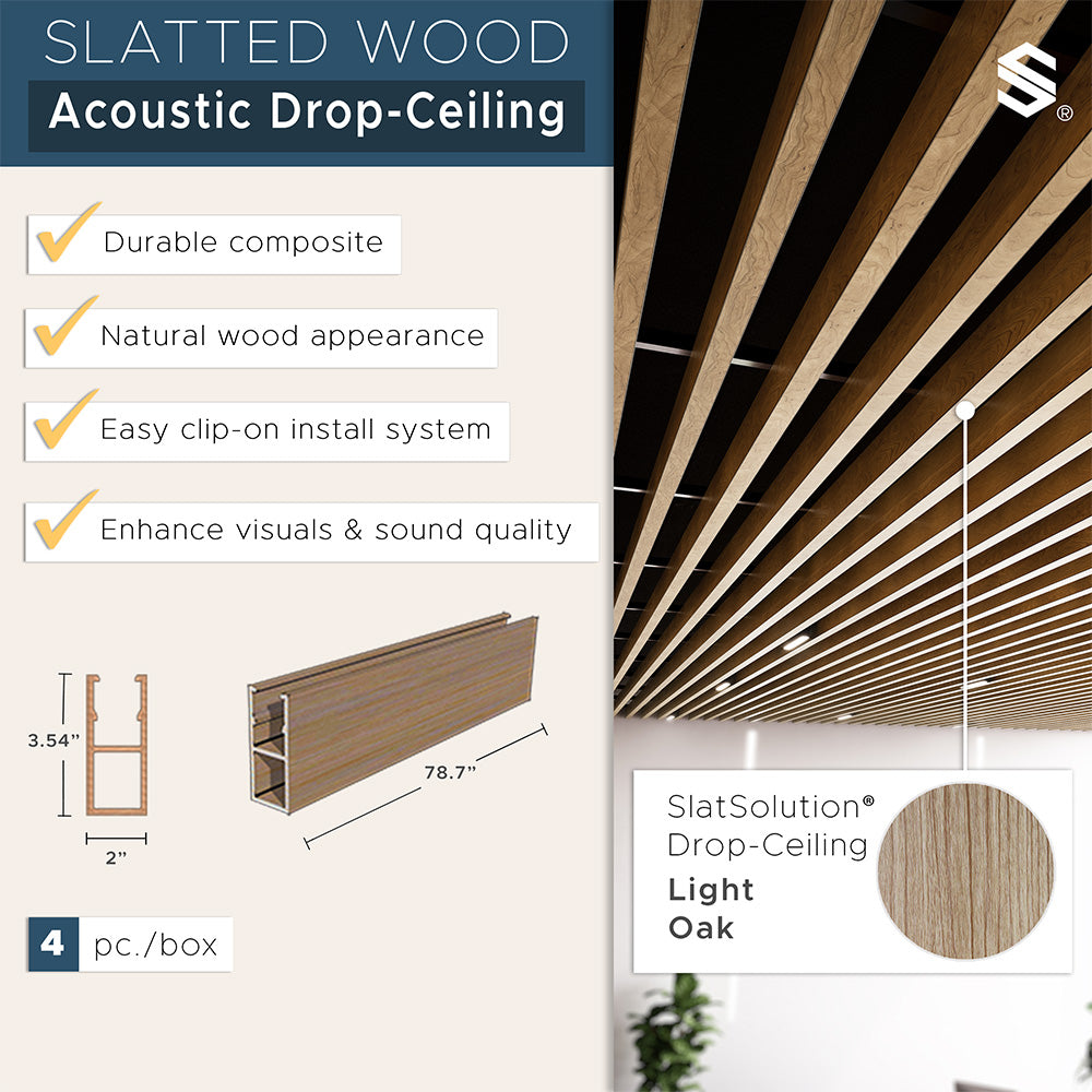 Suspended Slatted Wood Acoustic Drop Ceiling System