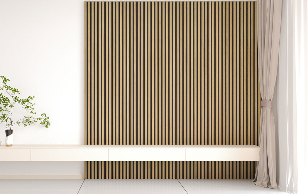 light walnut acoustic slat panels