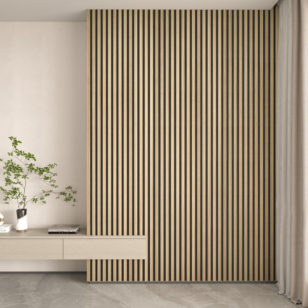 Light Walnut Acoustic Slat Wood Panels for Walls and Ceilings (94" x 12")