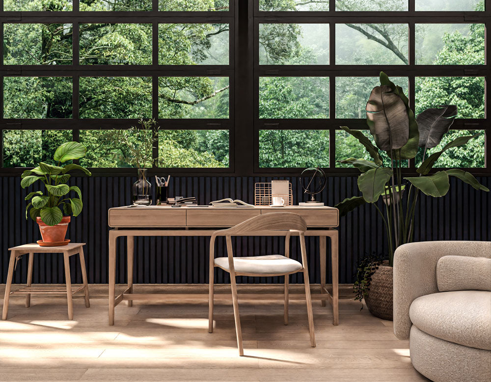 dark blue acoustic slat wood panels