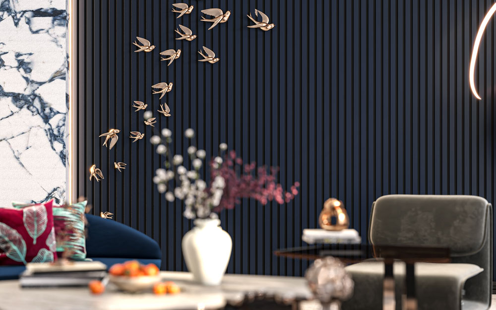 Midnight Blue Acoustic Slat Wood Wall Panels