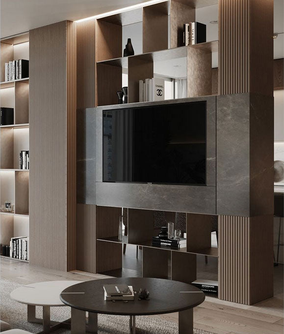 Mocha Brown Wood Slat Panels for Walls - Stout (94" x 5 3/4")