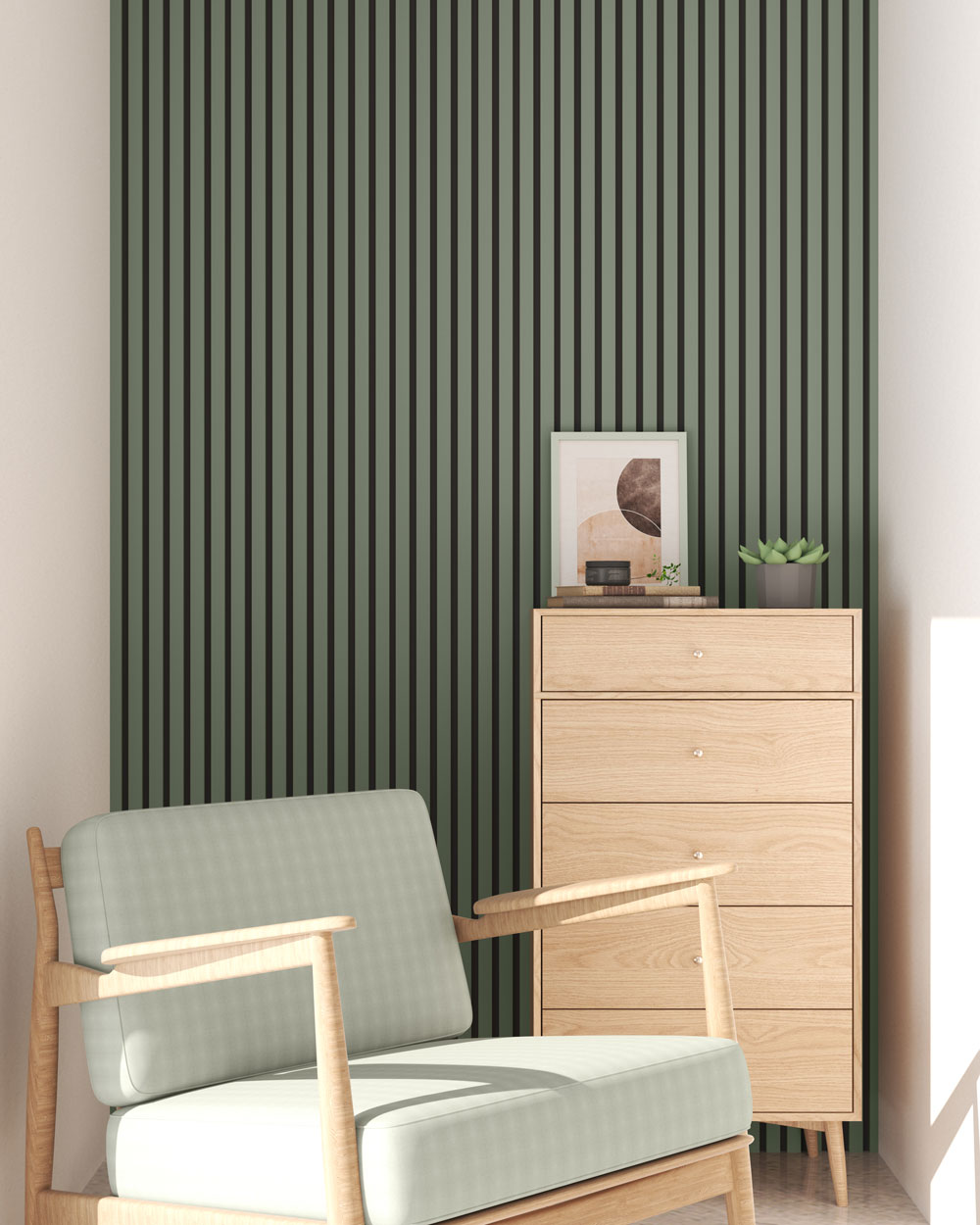 Olive Green Acoustic Slat Wood Wall Panels