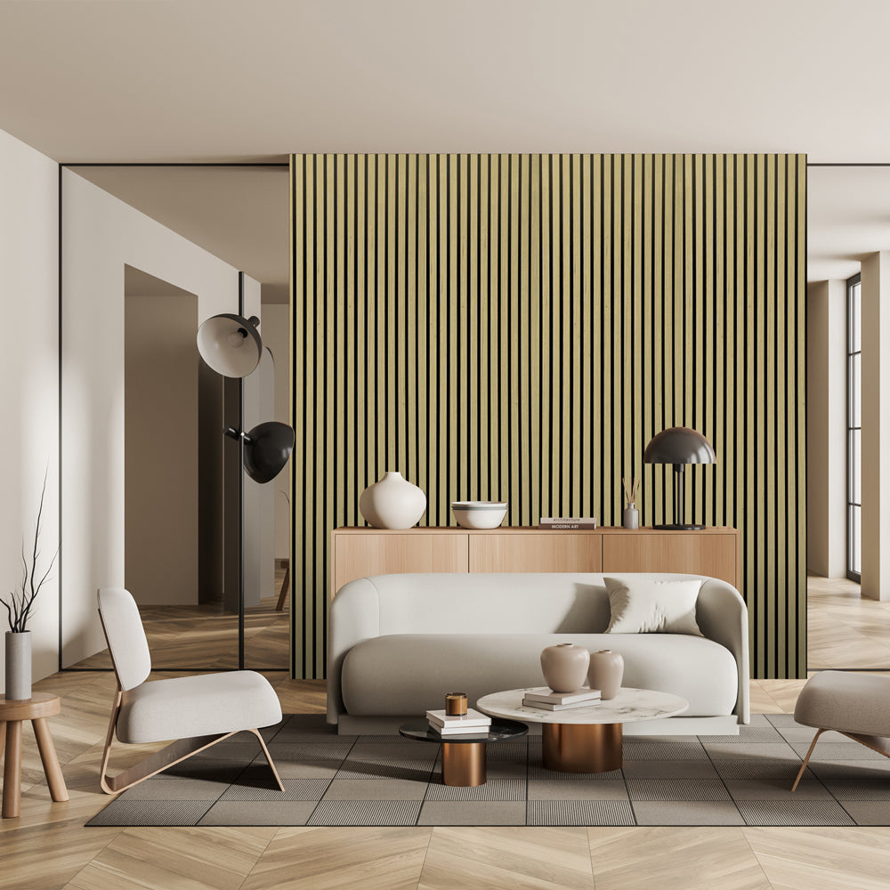 White Oak Acoustic Wall Panels Real Wood Veneer Three-Sided Slats