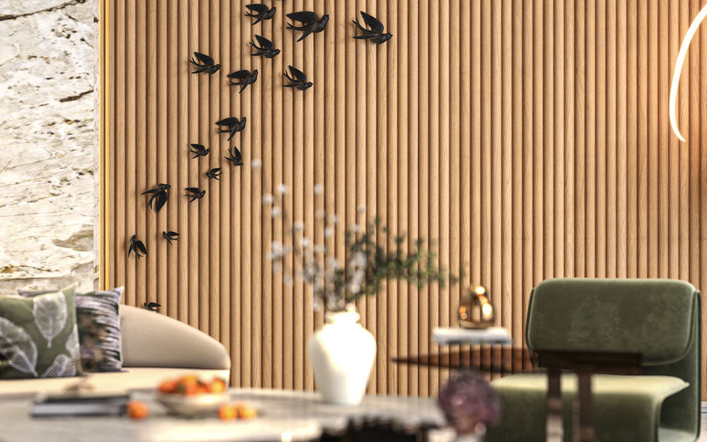 Rounded Slat Champagne Oak Wood Wall Panels - (94" x 5")