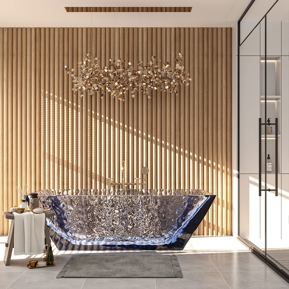 Rounded Slat Champagne Oak Wood Wall Panels - (94" x 5")