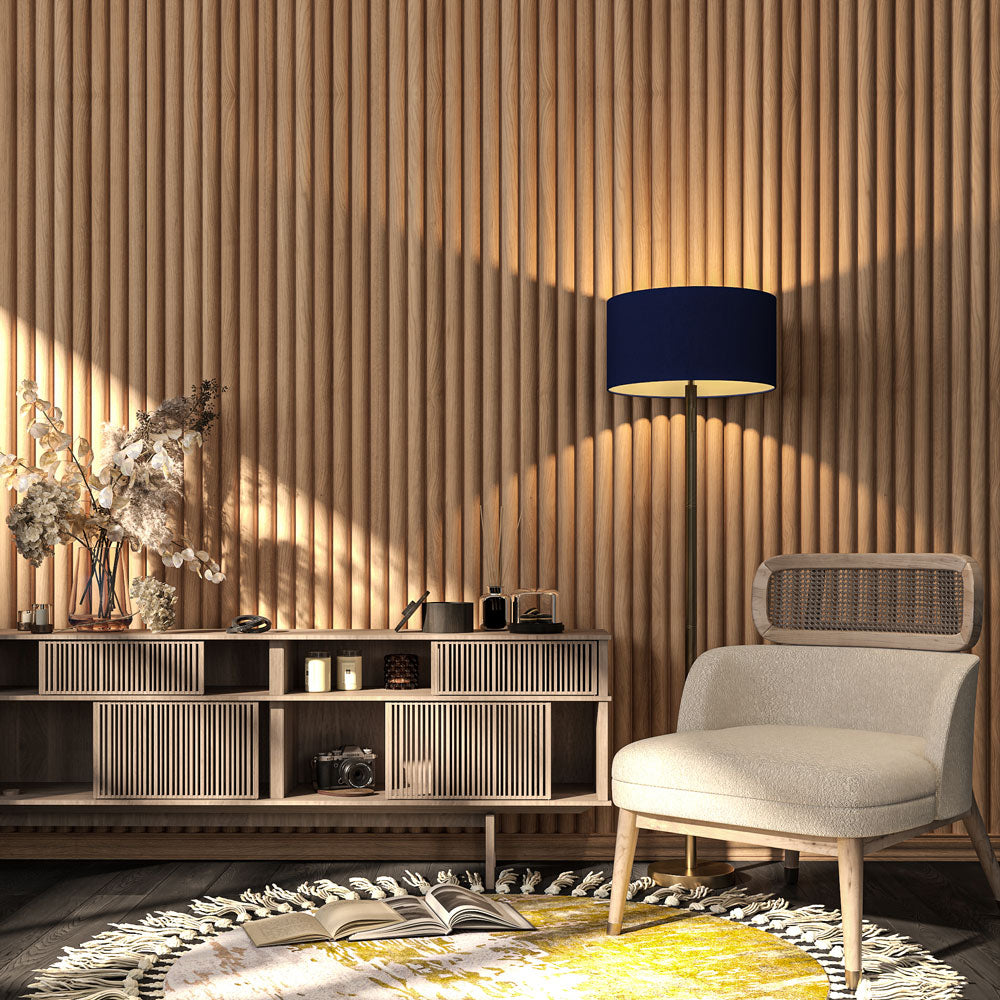Rounded Slat Champagne Oak Wood Wall Panels - (94" x 5")