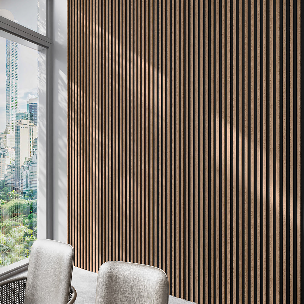Antique Oak With Black Accents Wood Slat Panels for Walls - Stout