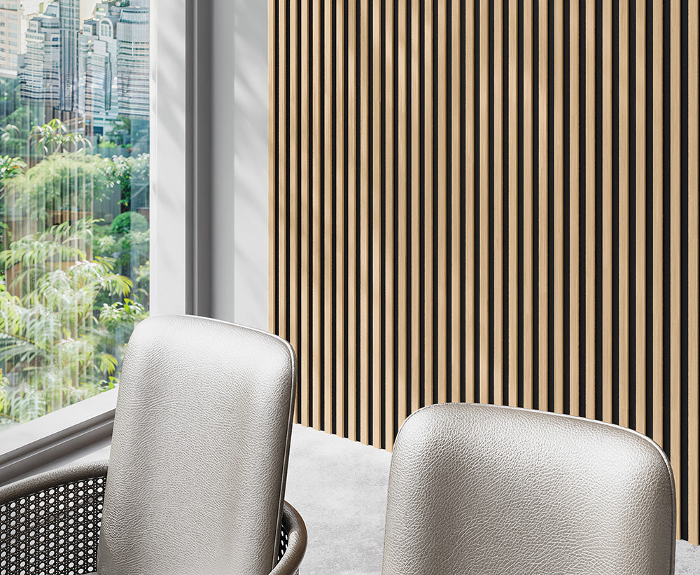 Slat Wood Wall Panel With Black Accents