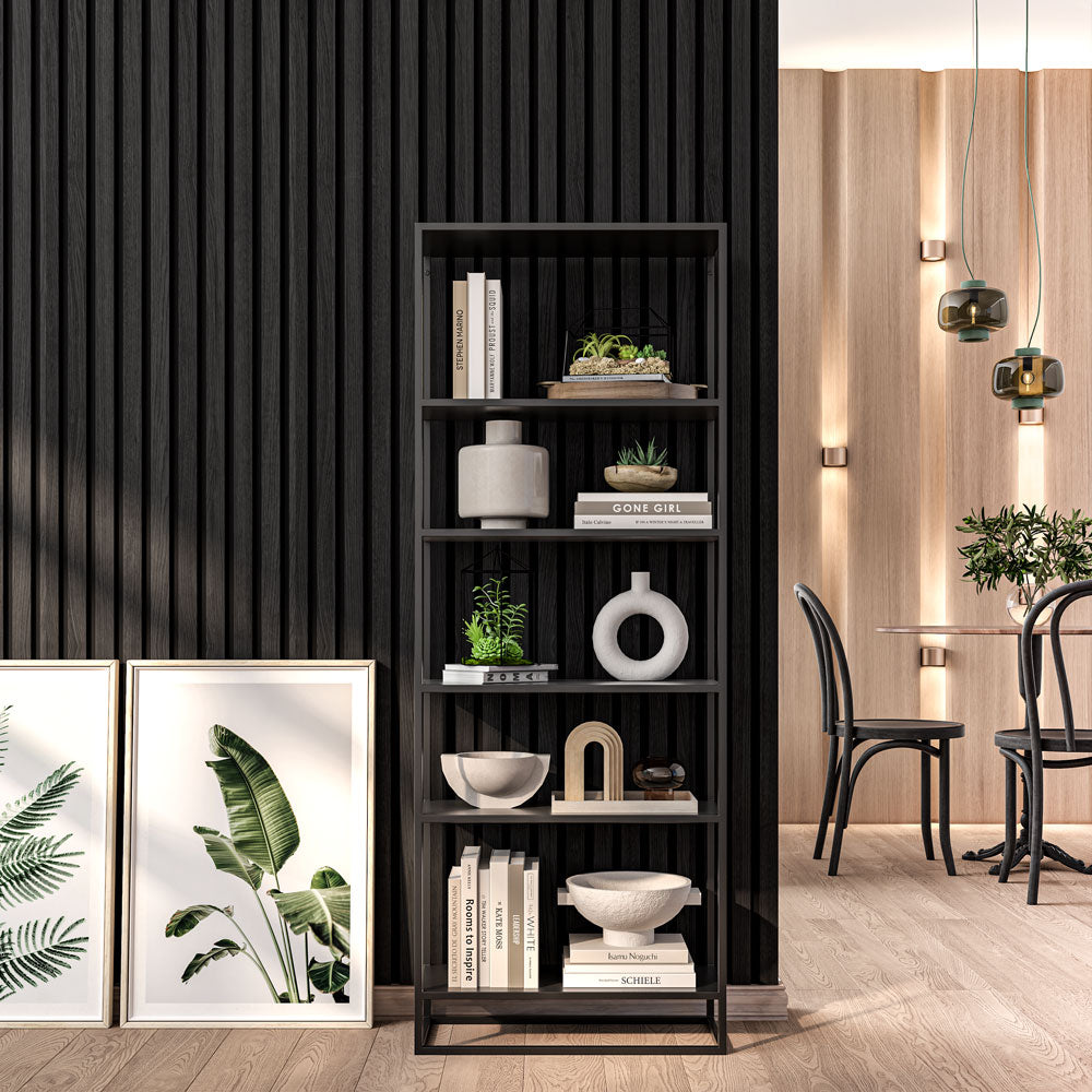 Black Acoustic Slat Wood Paneling