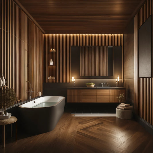 bathroom wood slatted panel 