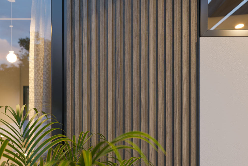 Gray Ridged Slats Gray Oak Exterior Slat Siding Outdoor Wall Cladding Panels 5 Strip: 1 ...