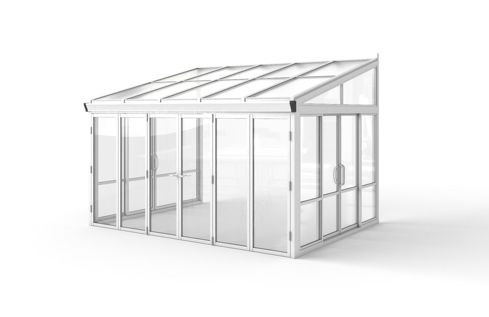 Brisas™ Bi-Fold Door Glass Sunroom &amp; Solarium (White – 12 ft. Wide)