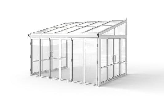 Brisas™ Bi-Fold Door Glass Sunroom &amp; Solarium (White – 12 ft. Wide)