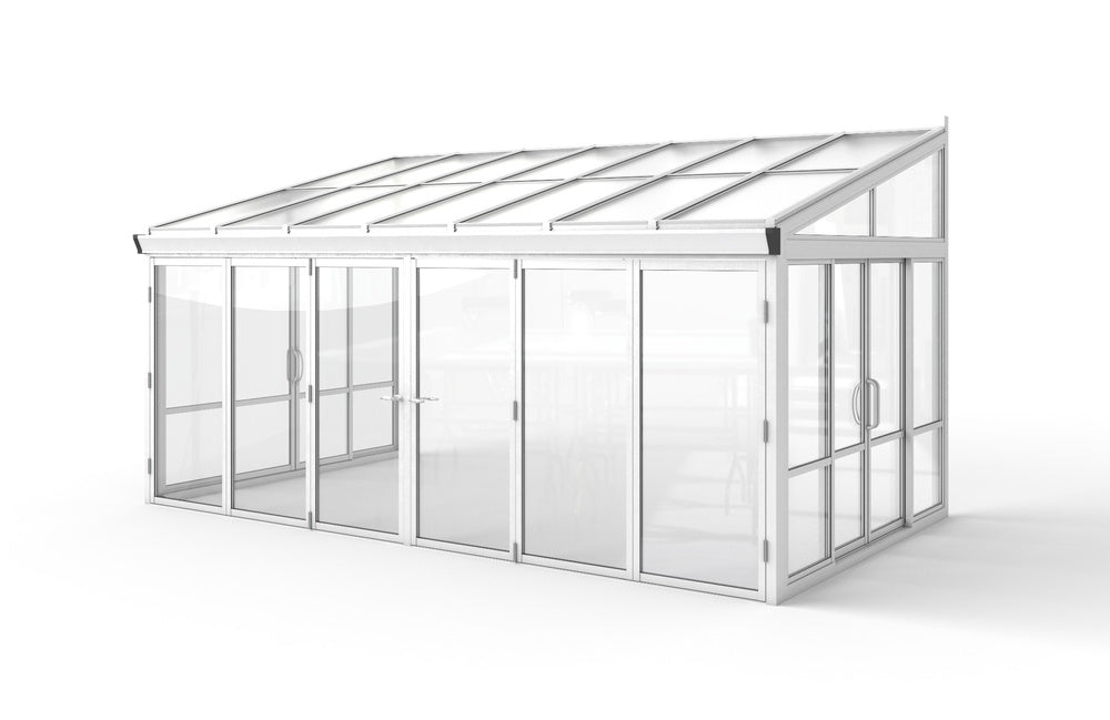 Brisas™ Bi-Fold Door Glass Sunroom &amp; Solarium (White – 16.7 ft. Wide)