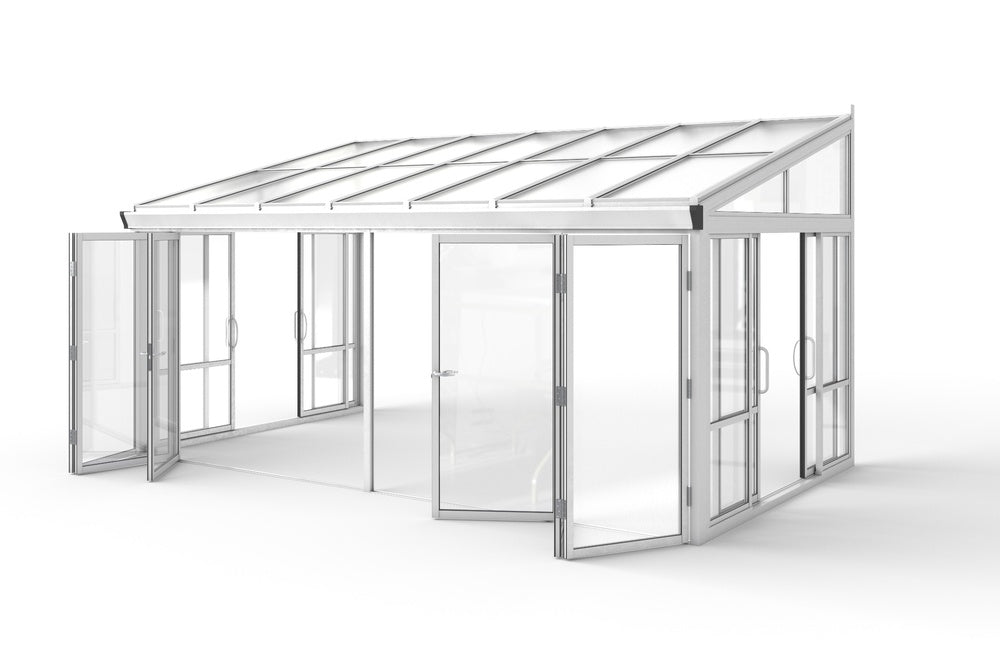 Brisas™ Bi-Fold Door Glass Sunroom &amp; Solarium (White – 16.7 ft. Wide)