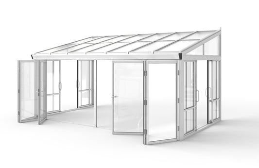 Brisas™ Bi-Fold Door Glass Sunroom &amp; Solarium (White – 16.7 ft. Wide)