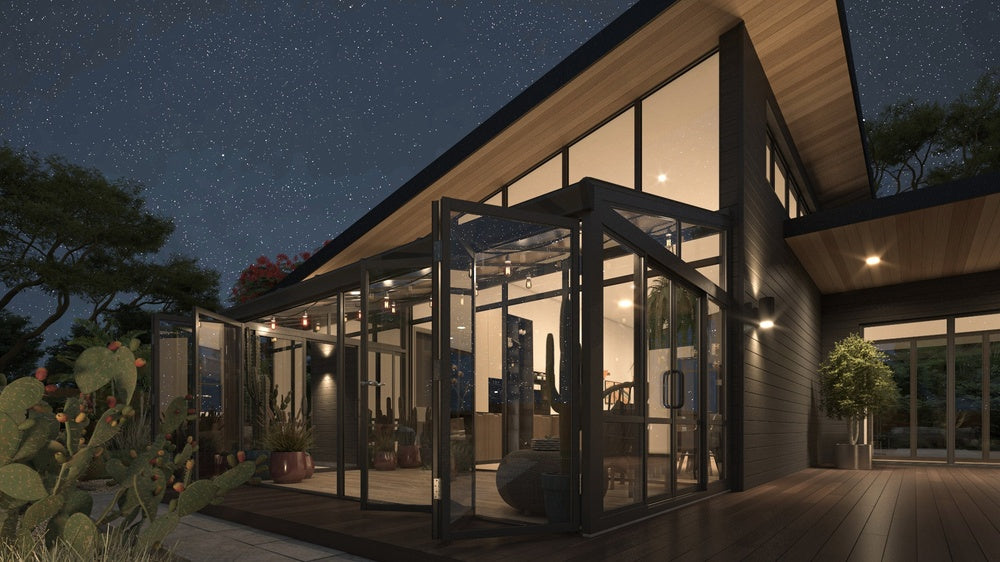 Brisas™ Bi-Fold Door Glass Sunroom & Solarium (Black – 16.7 ft. Wide)