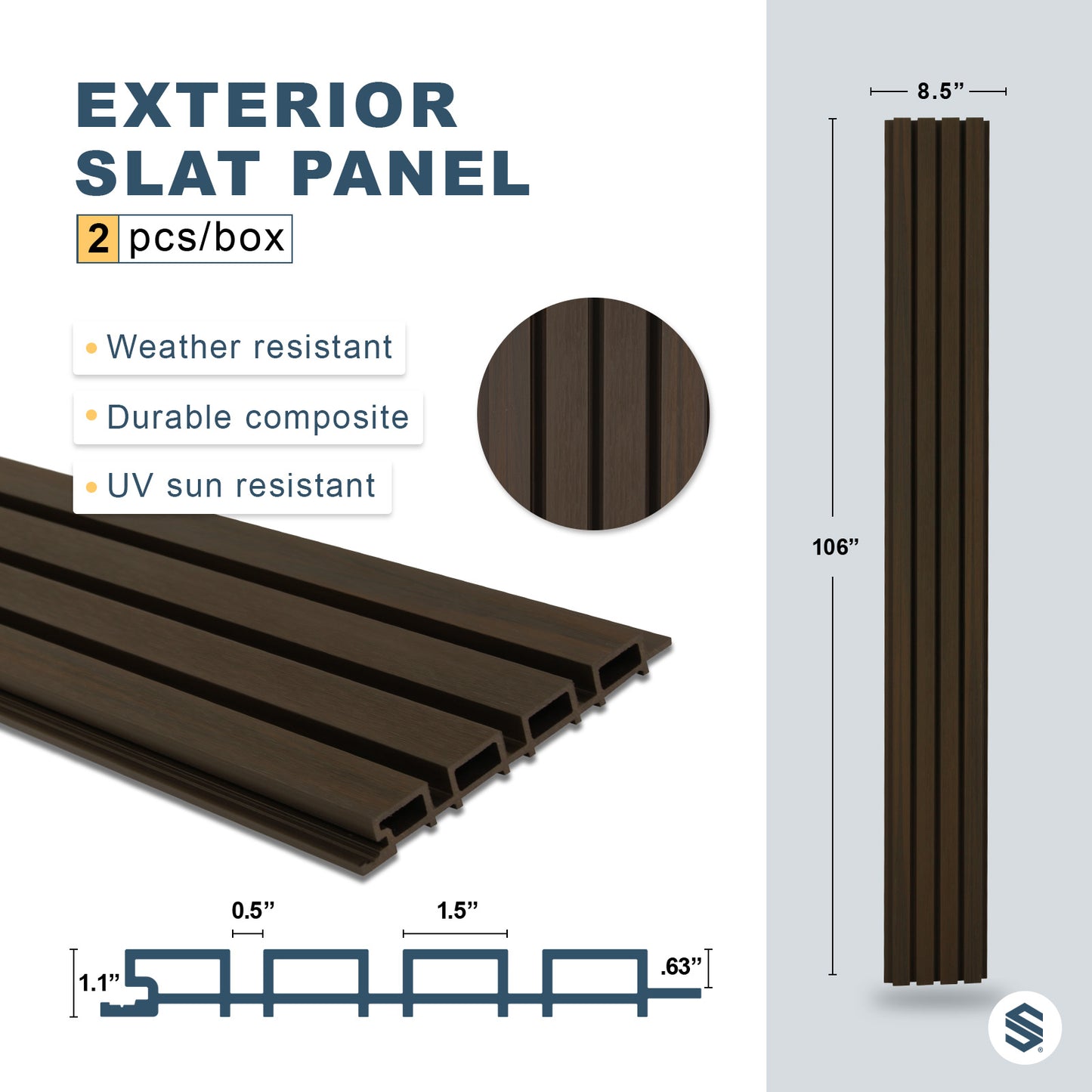 Dark Brown With Black Accents Exterior Slat Wall Paneling, Cladding, Siding for Outdoors