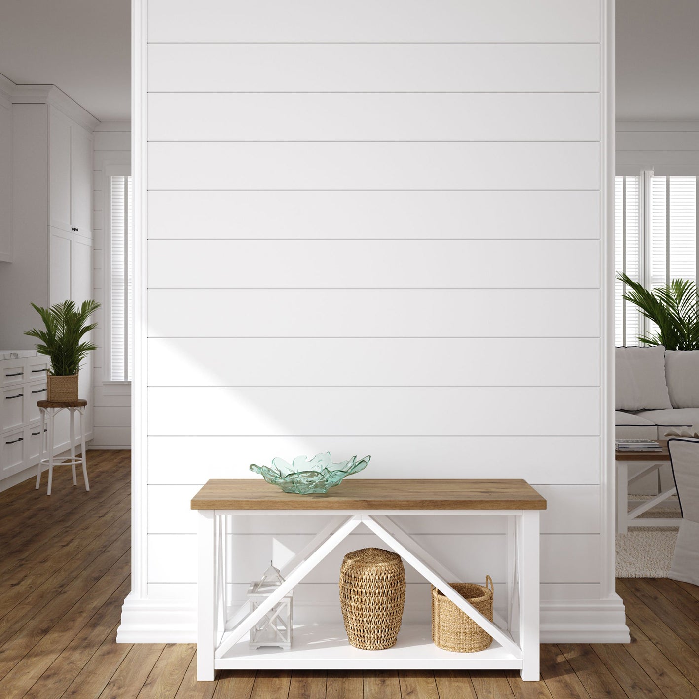 Extra Wide White Wood Shiplap Siding Boards for Interior, Exterior Walls