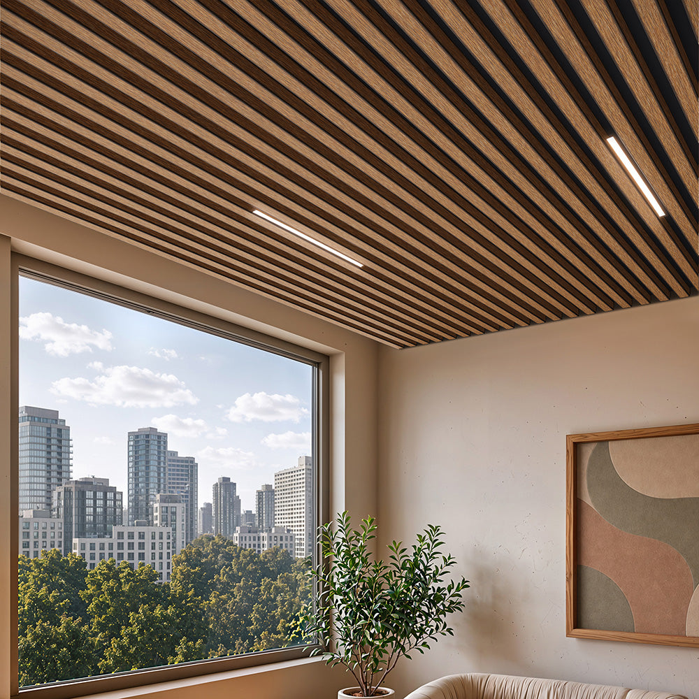 Suspended Acoustic Drop Ceiling Wood Baffle System – Antique Maple