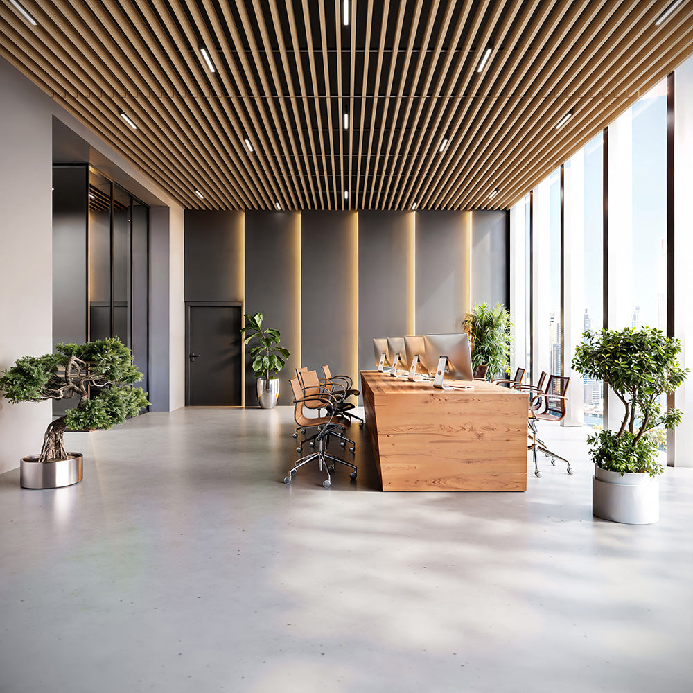 Suspended Acoustic Drop Ceiling Wood Baffle System – Light Oak