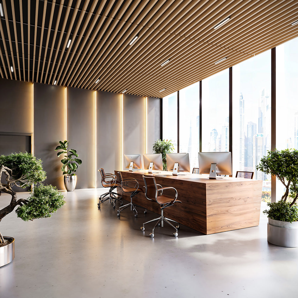 Suspended Acoustic Drop Ceiling Wood Baffle System – Light Oak