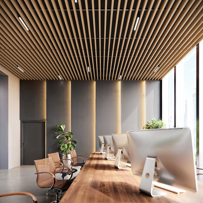 Suspended Acoustic Drop Ceiling Wood Baffle System – Light Oak