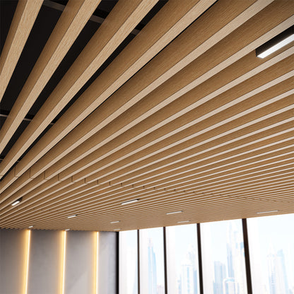 Suspended Acoustic Drop Ceiling Wood Baffle System – Light Oak