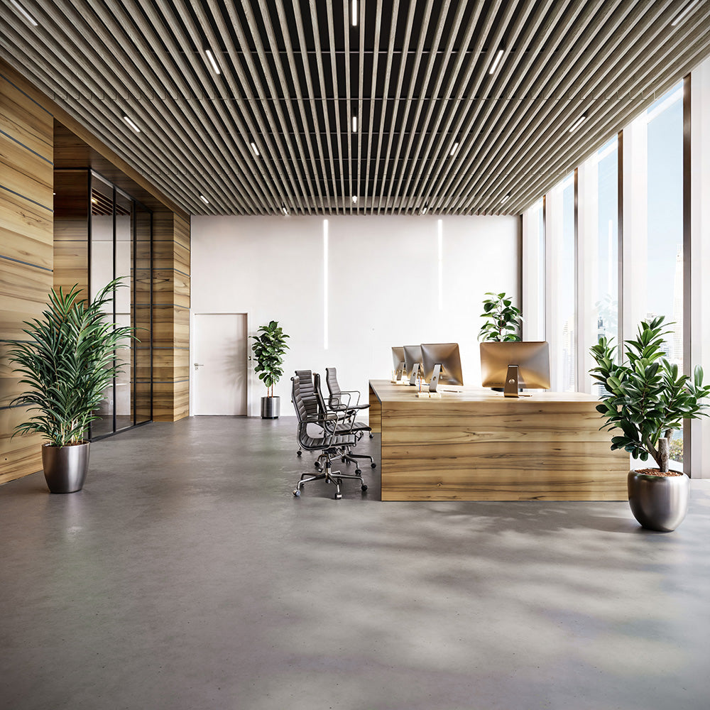 Suspended Acoustic Drop Ceiling Wood Baffle System – Light Walnut