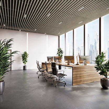 Suspended Acoustic Drop Ceiling Wood Baffle System – Light Walnut