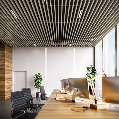 Suspended Acoustic Drop Ceiling Wood Baffle System – Light Walnut