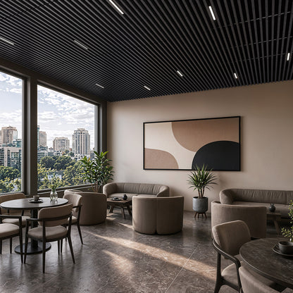 Suspended Acoustic Drop Ceiling Wood Baffle System – Ultra Black