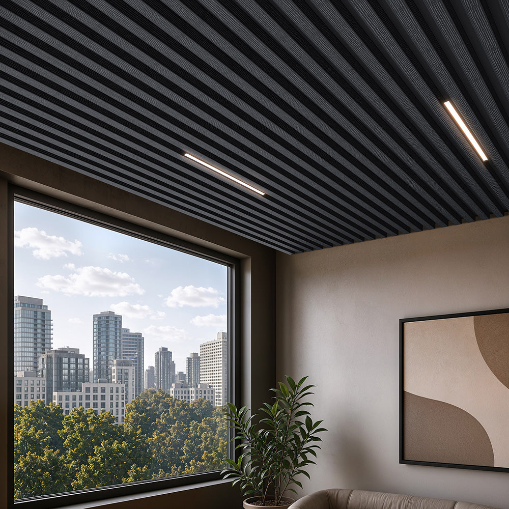 Suspended Acoustic Drop Ceiling Wood Baffle System – Ultra Black