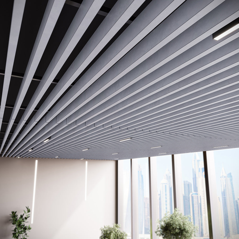 Suspended Acoustic Drop Ceiling Wood Baffle System – Pure White