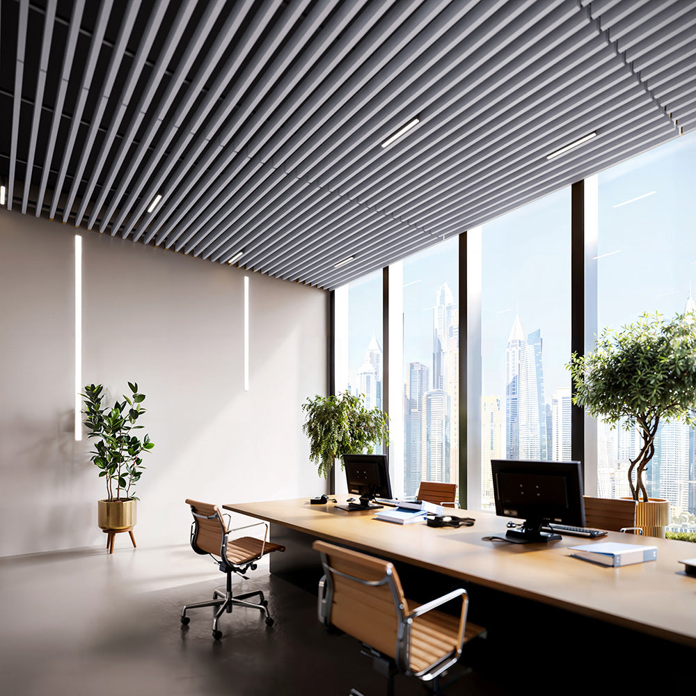 Suspended Acoustic Drop Ceiling Wood Baffle System – Pure White
