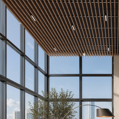 Suspended Acoustic Drop Ceiling Wood Baffle System – Antique Maple