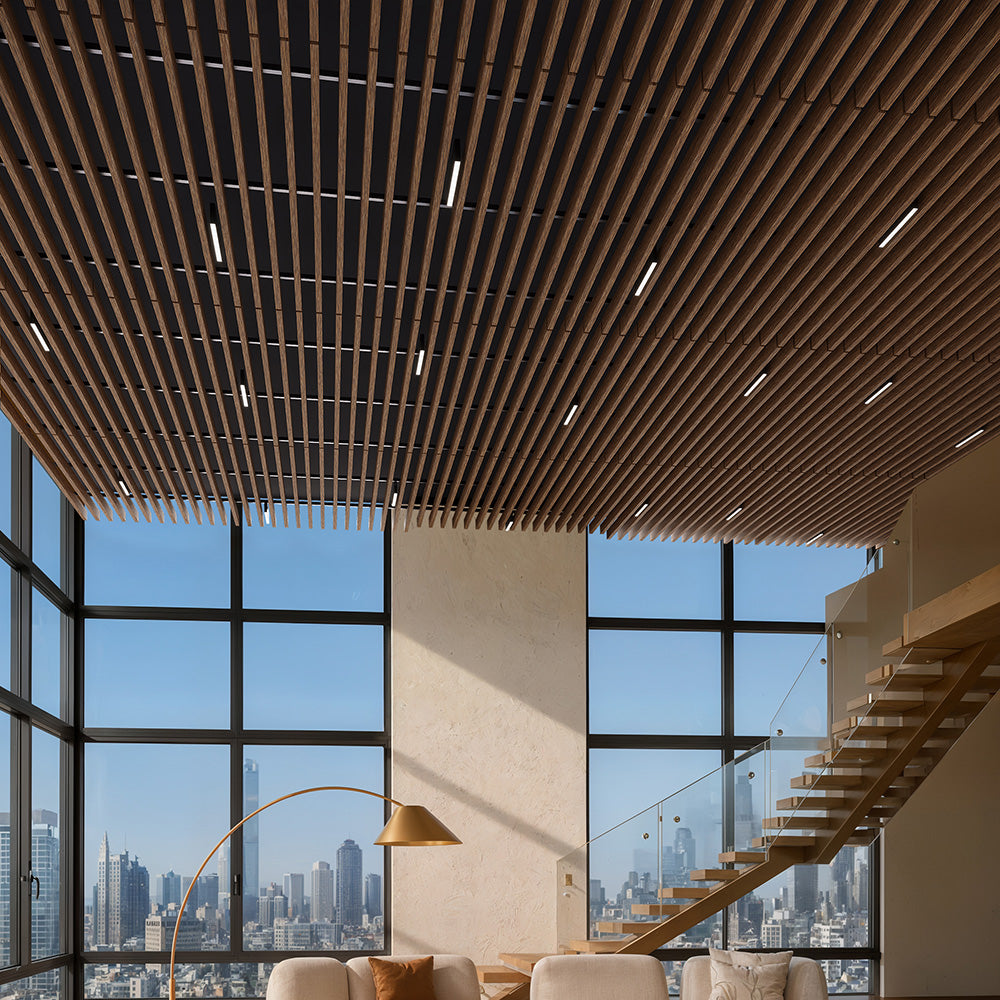 Suspended Acoustic Drop Ceiling Wood Baffle System – Antique Maple