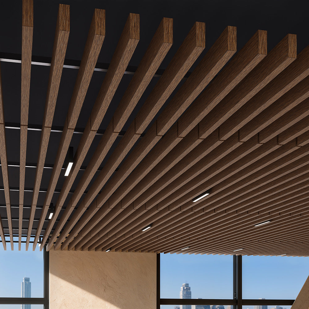 Suspended Acoustic Drop Ceiling Wood Baffle System – Antique Maple