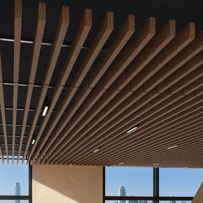 Suspended Acoustic Drop Ceiling Wood Baffle System – Antique Maple