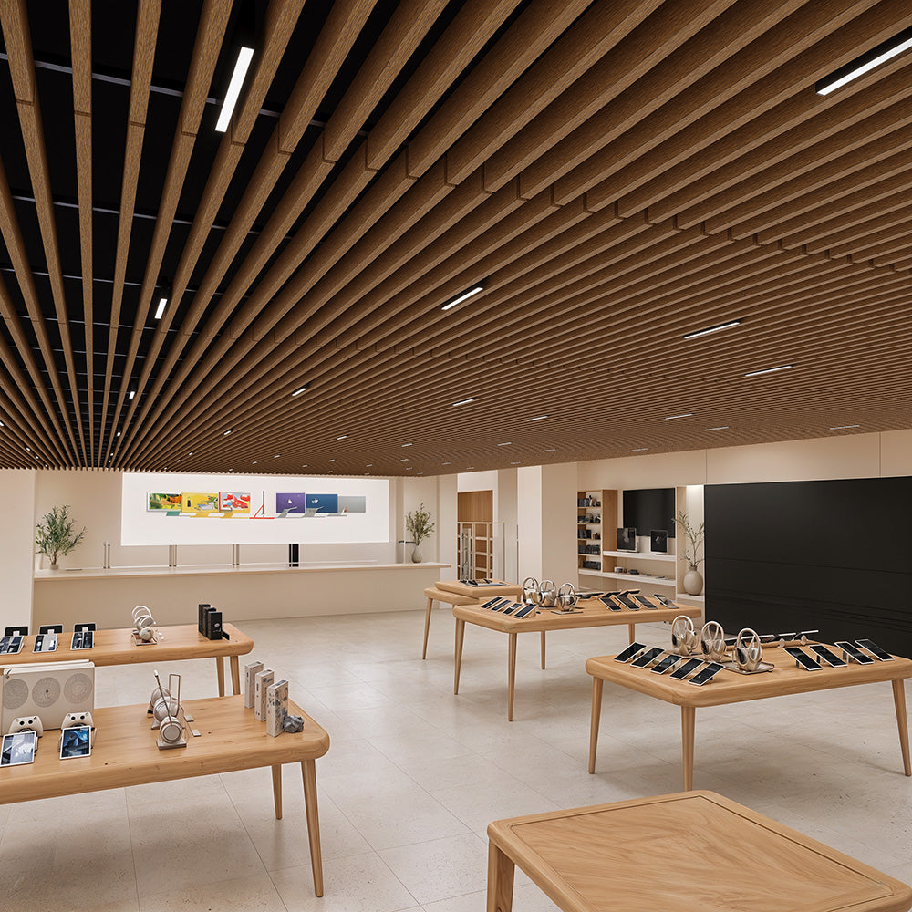 Suspended Acoustic Drop Ceiling Wood Baffle System – Antique Maple