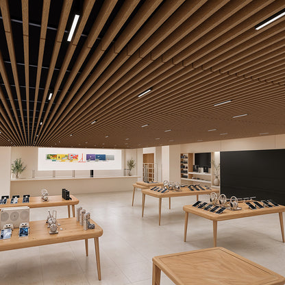 Suspended Acoustic Drop Ceiling Wood Baffle System – Antique Maple