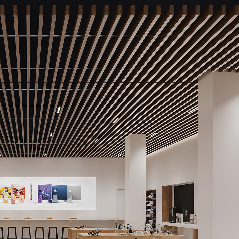 Suspended Acoustic Drop Ceiling Wood Baffle System – Antique Oak