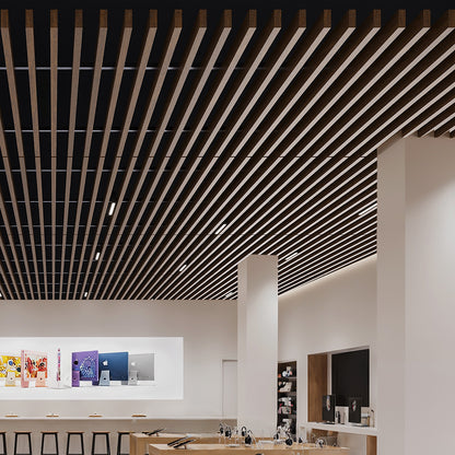 Suspended Acoustic Drop Ceiling Wood Baffle System – Antique Oak