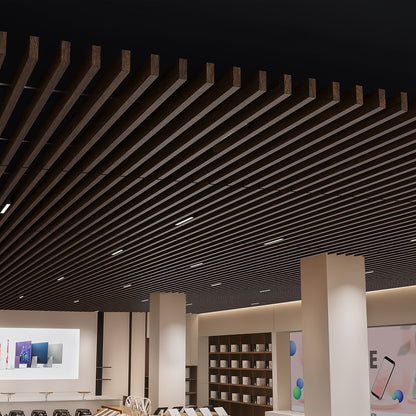 Suspended Acoustic Drop Ceiling Wood Baffle System – Antique Oak