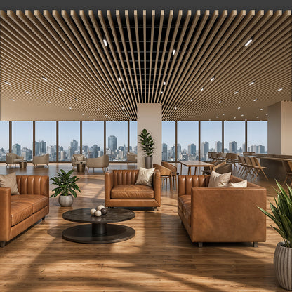 Suspended Acoustic Drop Ceiling Wood Baffle System – Natural Oak