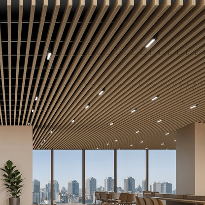 Suspended Acoustic Drop Ceiling Wood Baffle System – Natural Oak