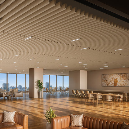 Suspended Acoustic Drop Ceiling Wood Baffle System – Natural Oak
