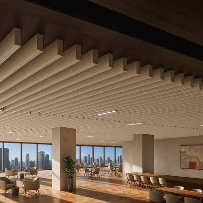 Suspended Acoustic Drop Ceiling Wood Baffle System – Natural Oak