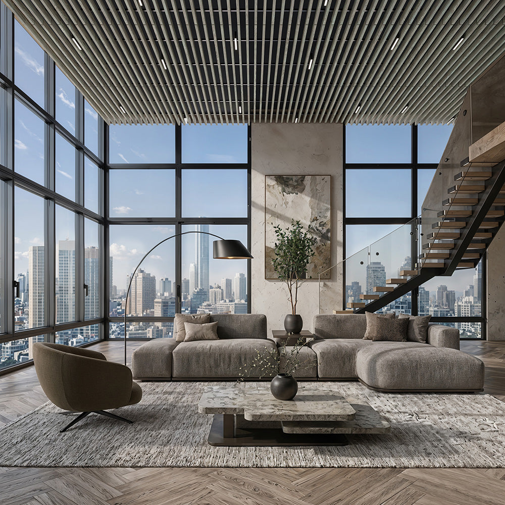Suspended Acoustic Drop Ceiling Wood Baffle System – Light Walnut